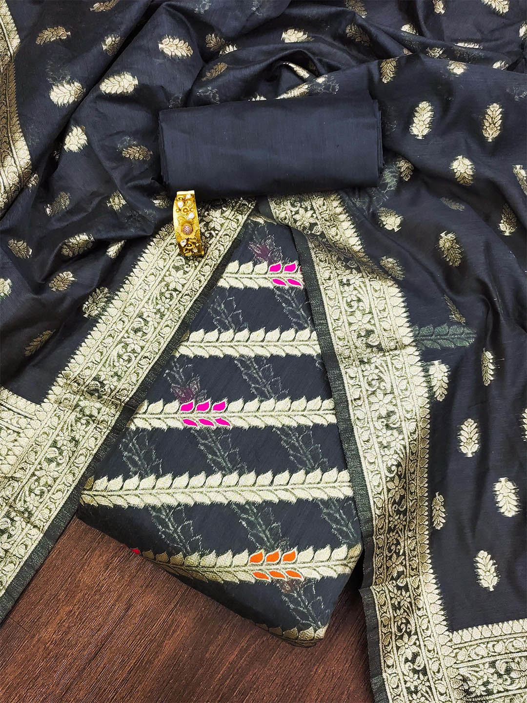 

MANVAA Ethnic Motifs Woven Design Unstitched Dress Material, Grey