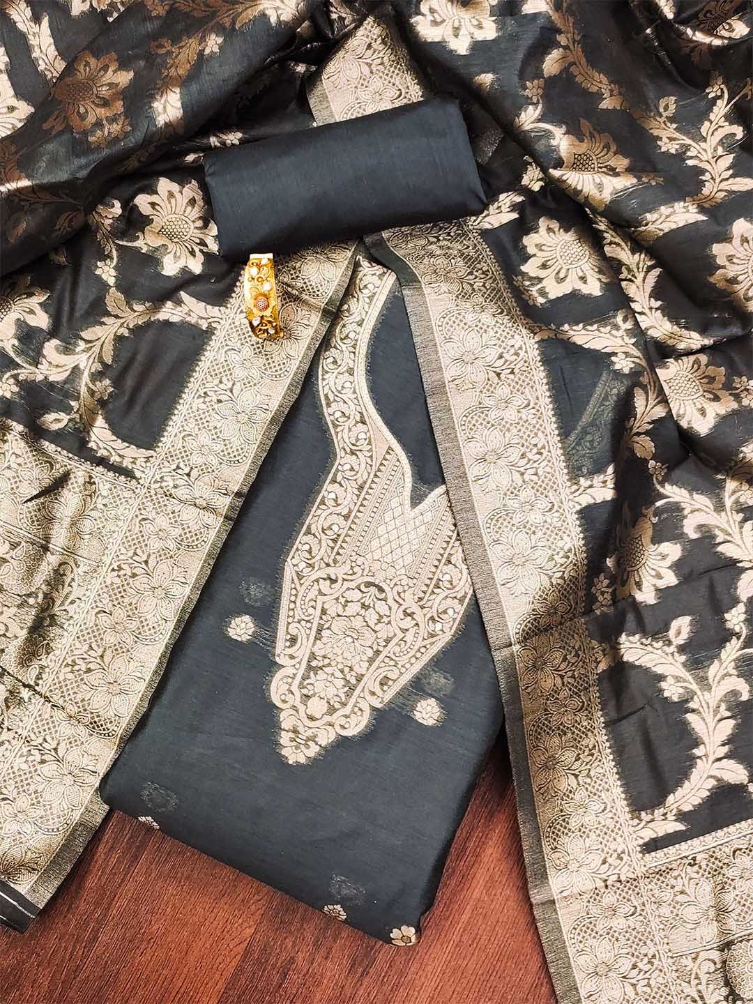 

MANVAA Woven Design Unstitched Dress Material, Grey
