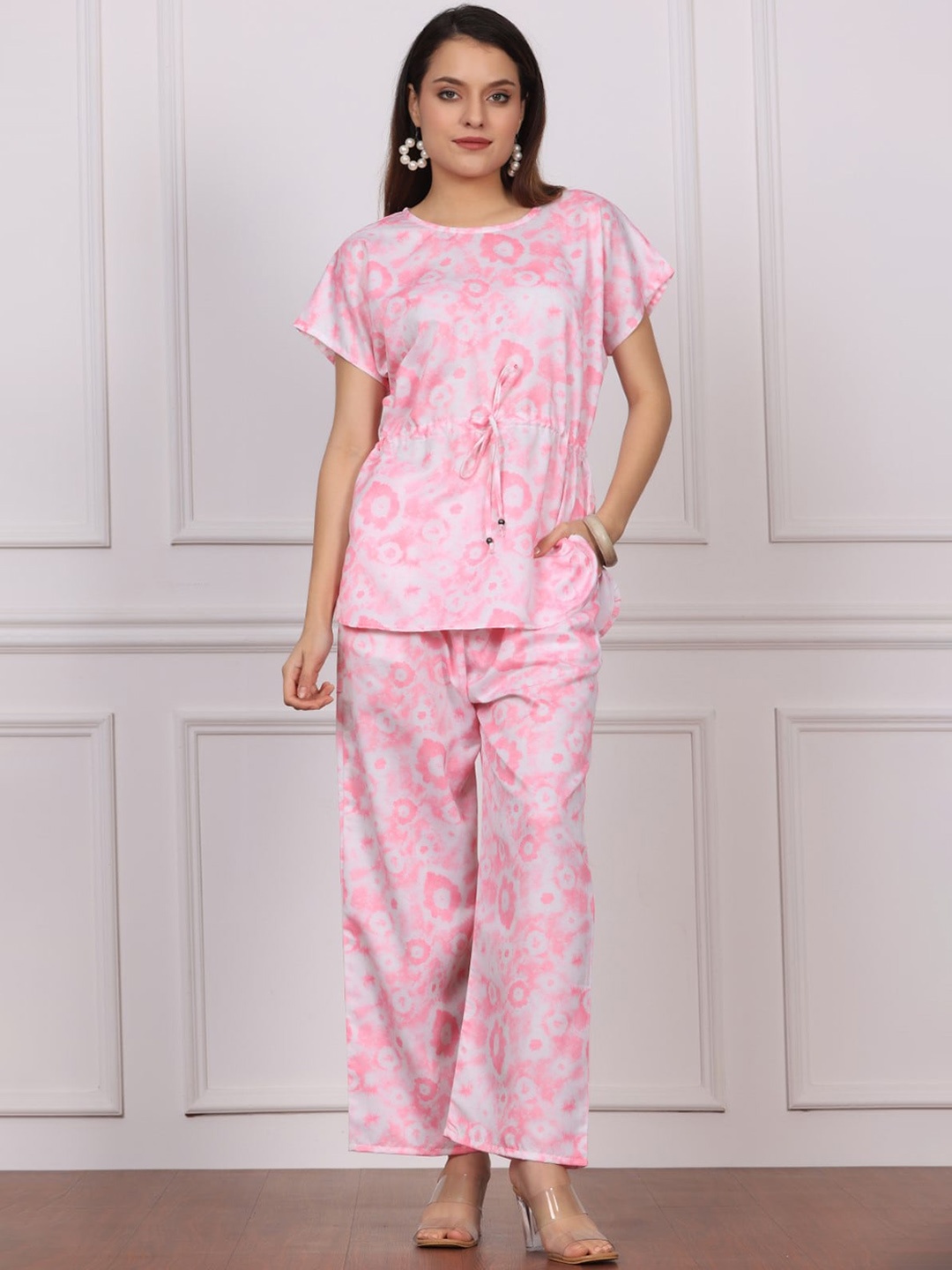 

Chanting Blue Abstract Printed Top With Palazzos Co-Ords, Pink