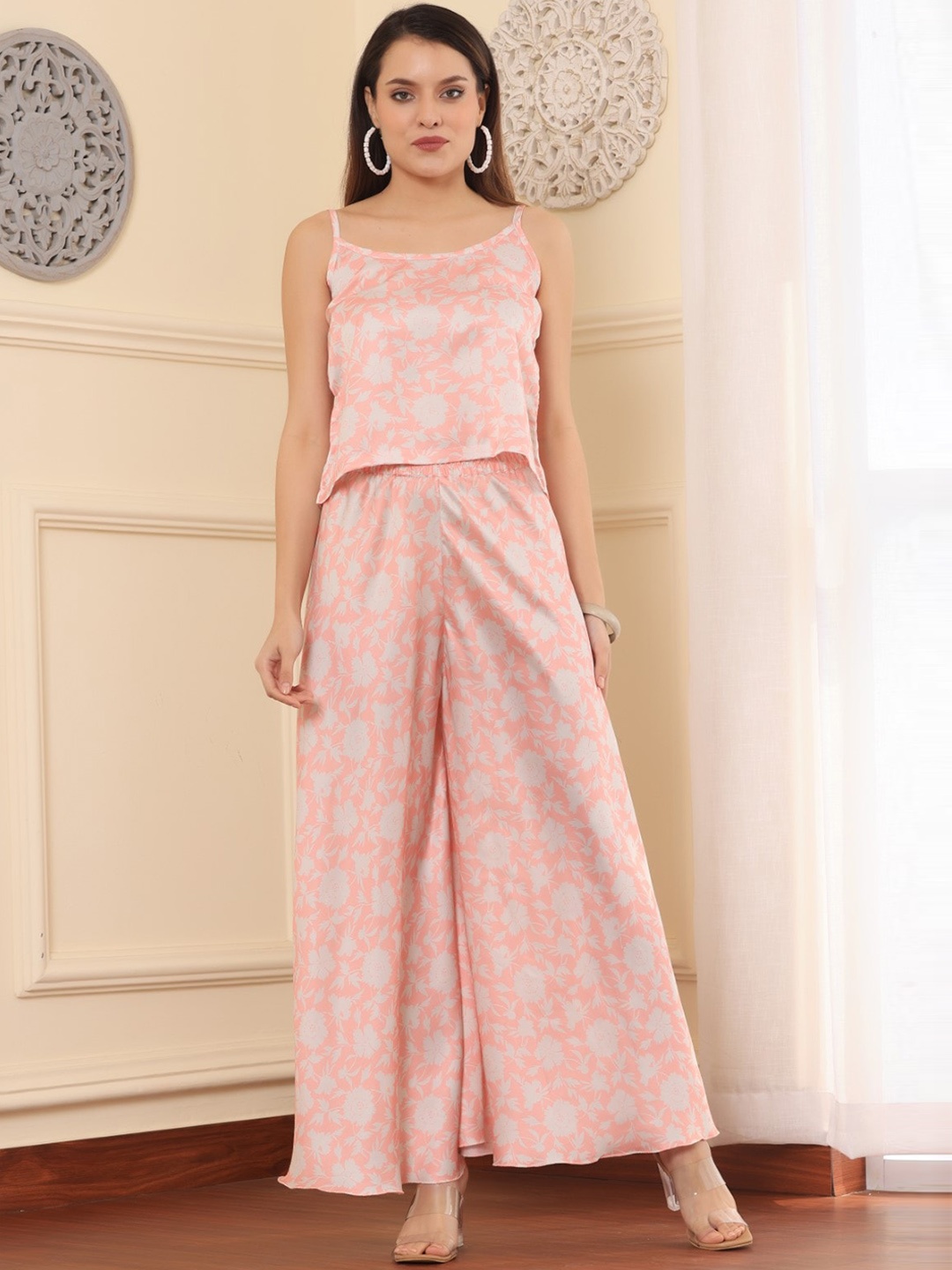 

Chanting Blue Printed Top With Palazzo, Peach