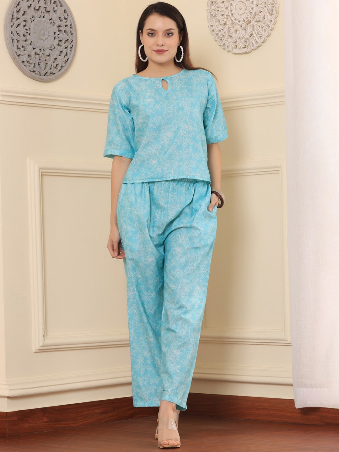 

Chanting Blue Printed Top With Palazzo