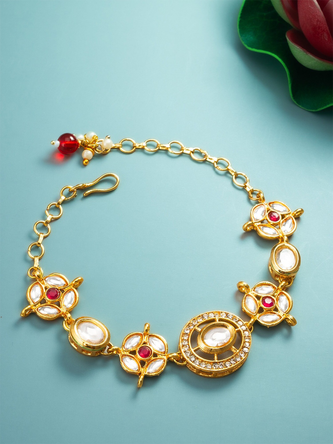 

aadita Gold-Plated Crystals Studded Wraparound Bracelet