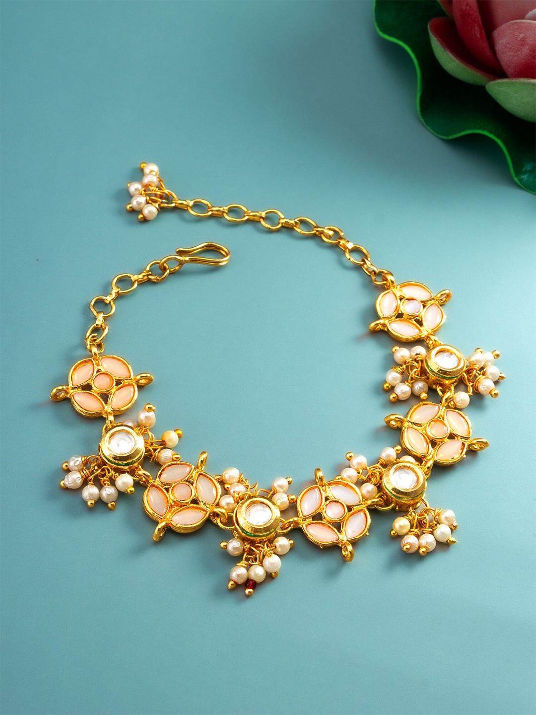 

aadita Gold-Plated Crystals Studded Wraparound Bracelet