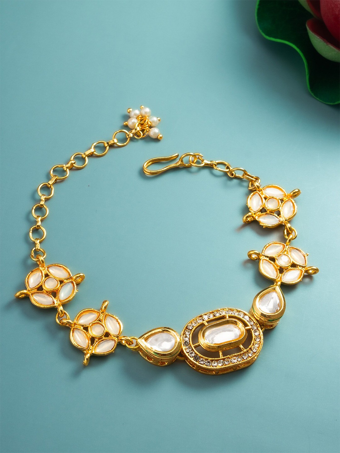 

aadita Gold-Plated Crystals Studded Wraparound Bracelet