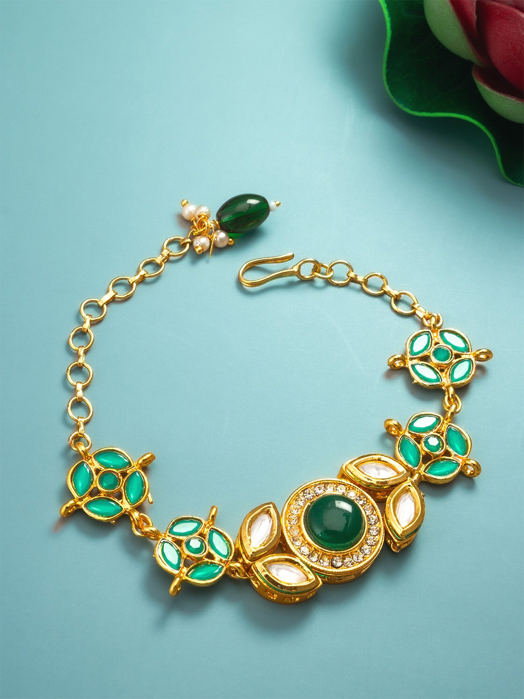 

aadita Gold-Plated Crystals Studded Wraparound Bracelet