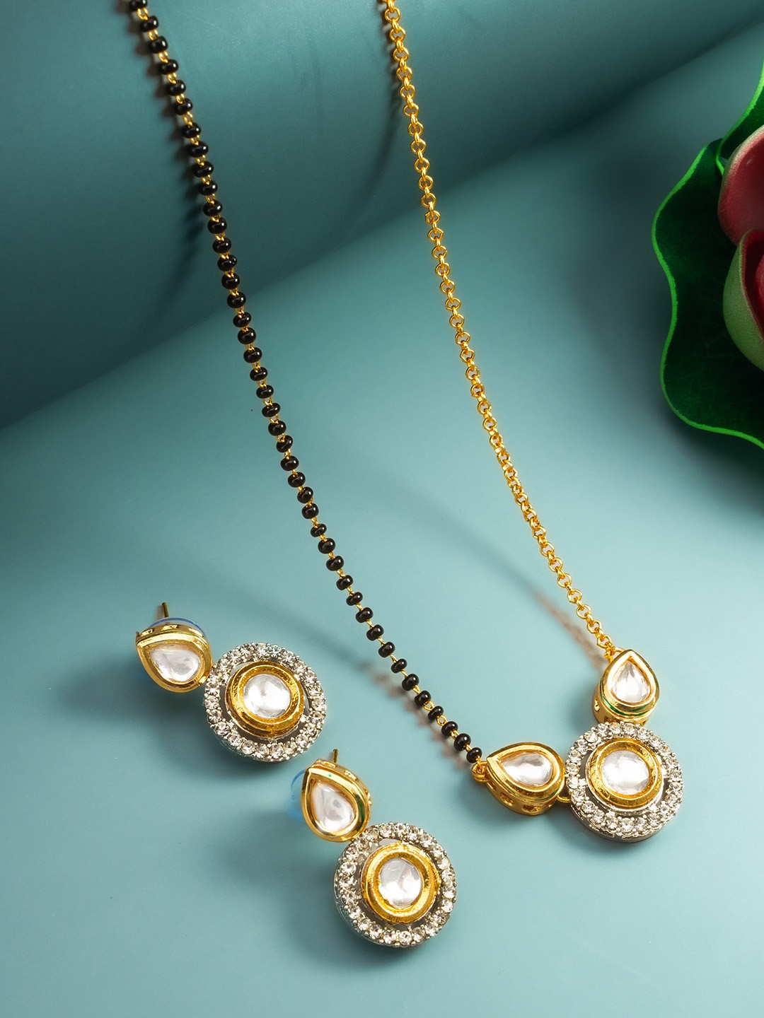 

aadita Gold-Plated Kundan Stone Studded and Beaded Mangalsutra
