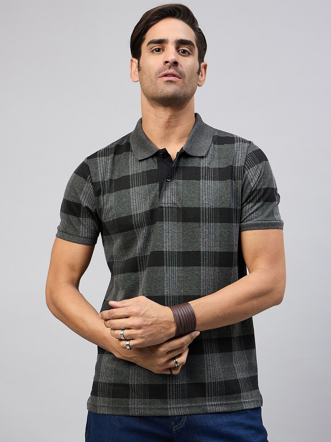 

Austin wood Checked Polo Collar Short Sleeves Cotton Regular T-shirt, Blue