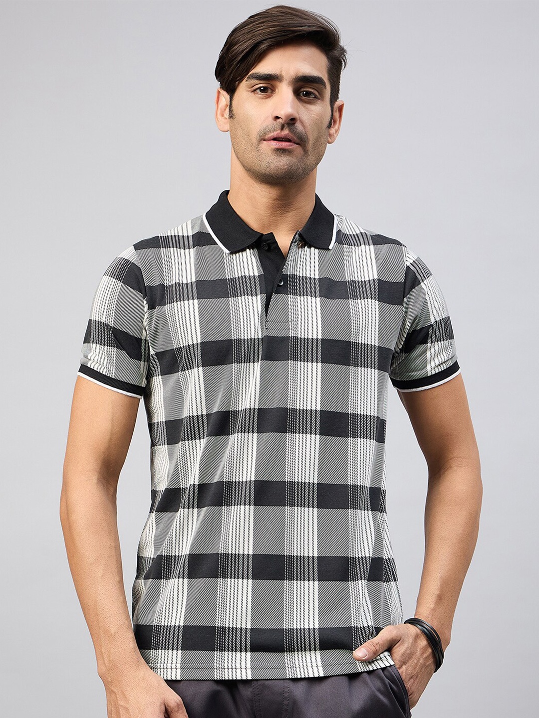 

Austin wood Checked Polo Collar Short Sleeves Cotton Regular T-shirt, White