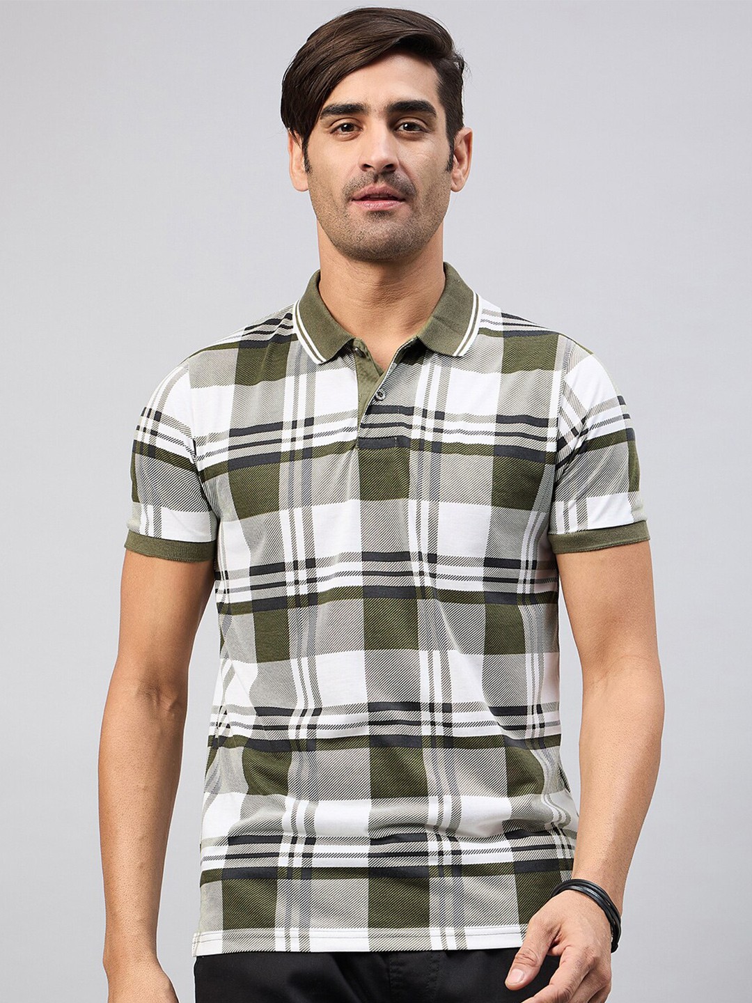 

Austin wood Checked Polo Collar Short Sleeves Cotton Regular T-shirt, White
