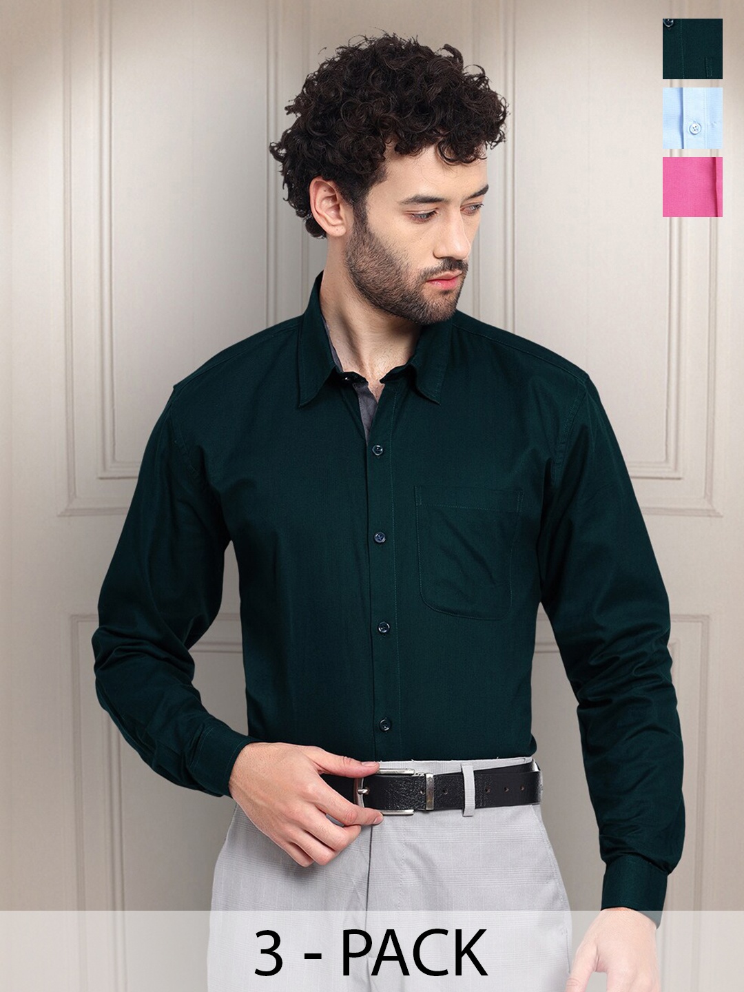 

Tee Projekt Pack Of 3 Standard Spread Collar Pure Cotton Casual Shirts, Black