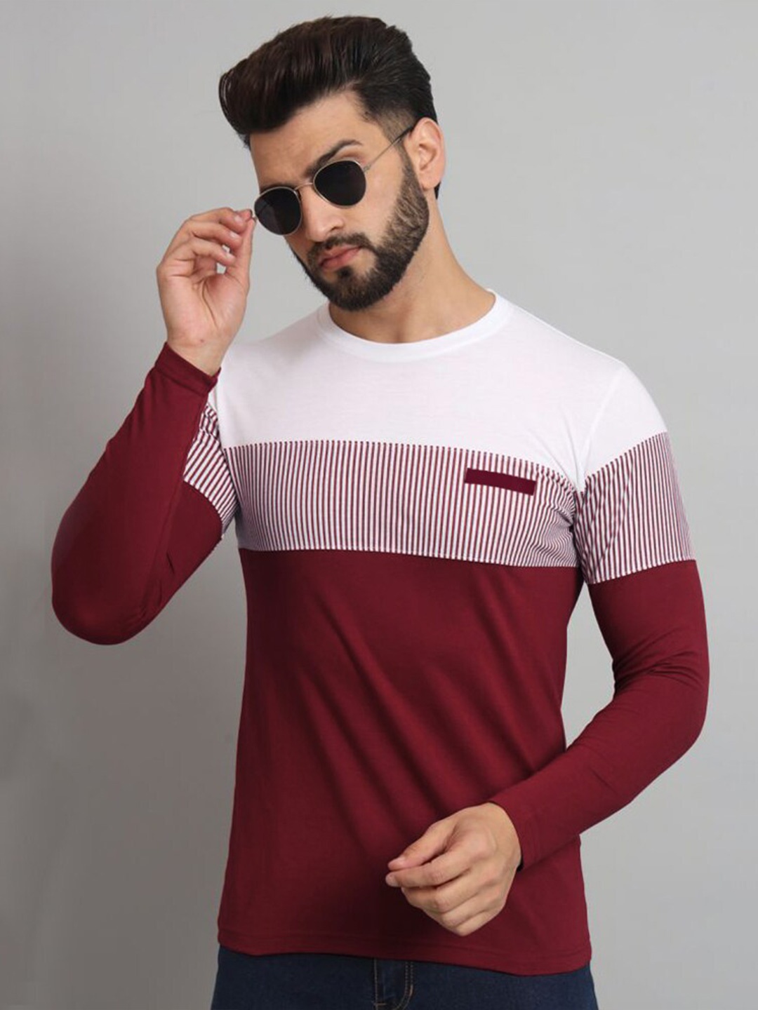 

Eyebogler Colourblocked Round Neck Cotton T-shirt, Red