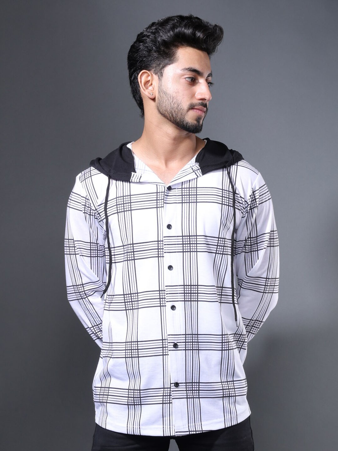 

Eyebogler Checked Hooded Casual Shirt, White