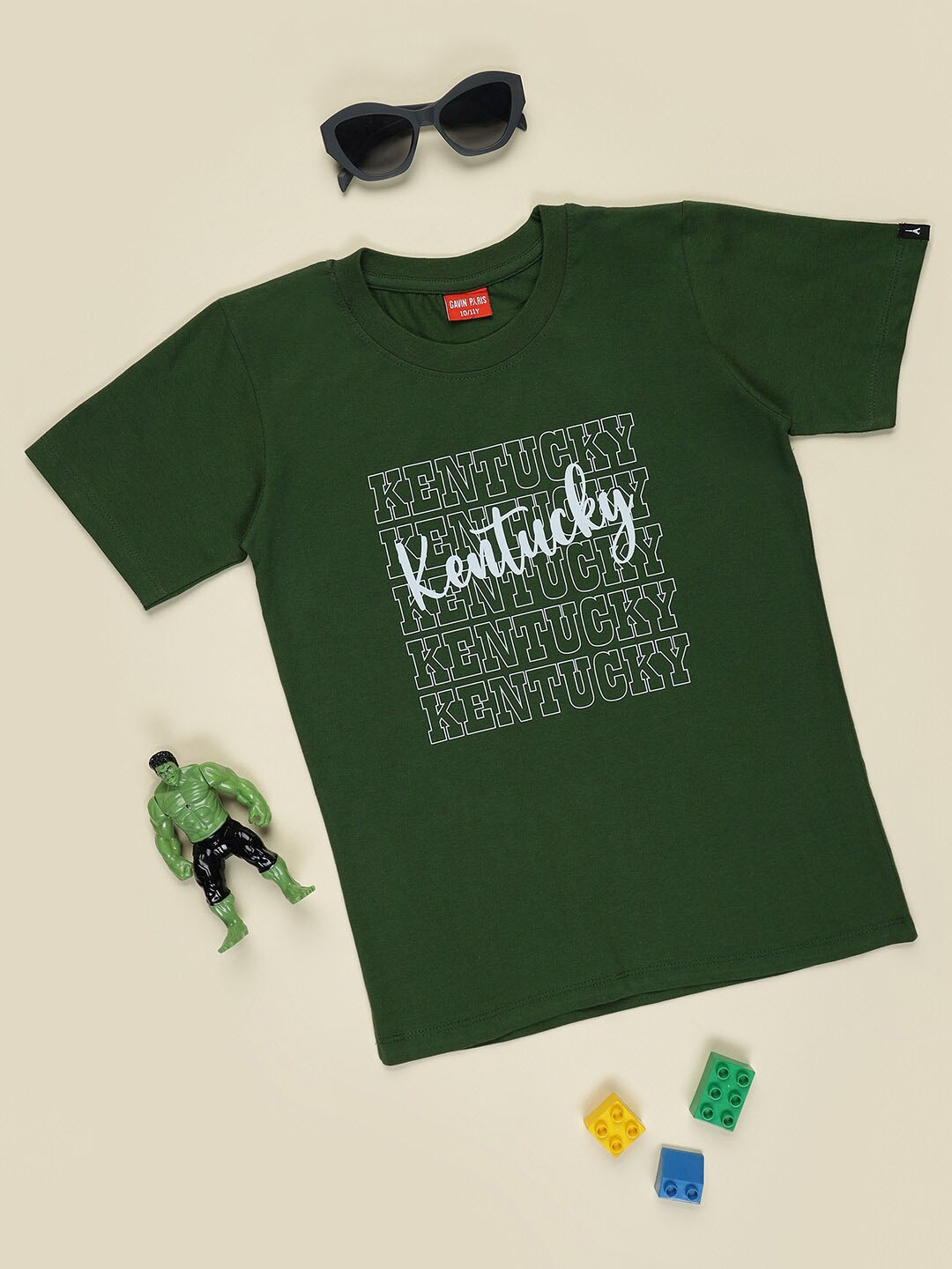 

Gavin Paris Boys Typography Printed Bio Finish Pure Cotton T-shirt, Green