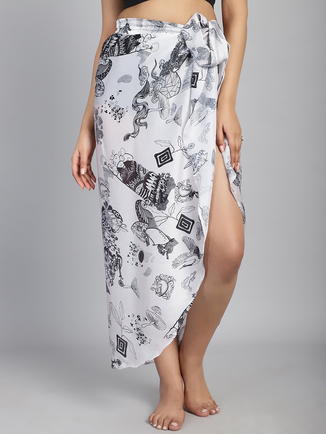 

CUKOO Abstract Printed Comfort fit Cover Up Sarong, White