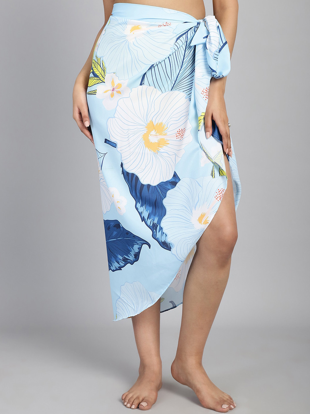

CUKOO Floral Printed Ruffled Cover Up Sarong, Blue