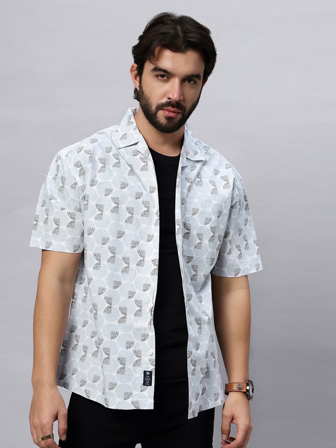 

The Roadster Lifestyle Co. White Relaxed Fit Geometric Printed Pure Cotton Shirt