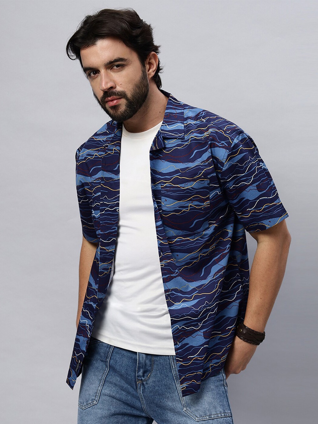 

The Roadster Lifestyle Co. Blue Relaxed Fit Abstract Printed Pure Cotton Shirt