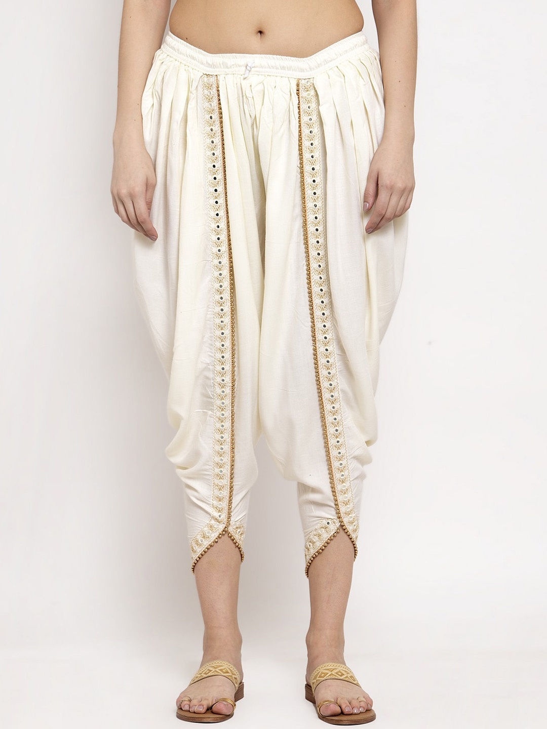 

Miaz Lifestyle Women Mirror & Thread Work Embellished Dhoti Pants, Off white