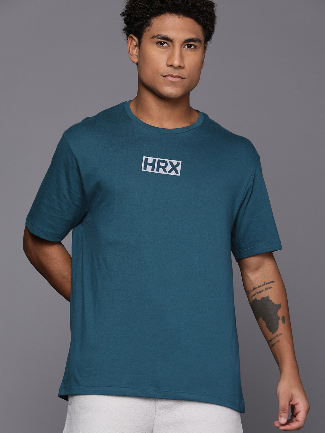 

HRX by Hrithik Roshan Men Typography Printed Pure Cotton T-shirt, Teal