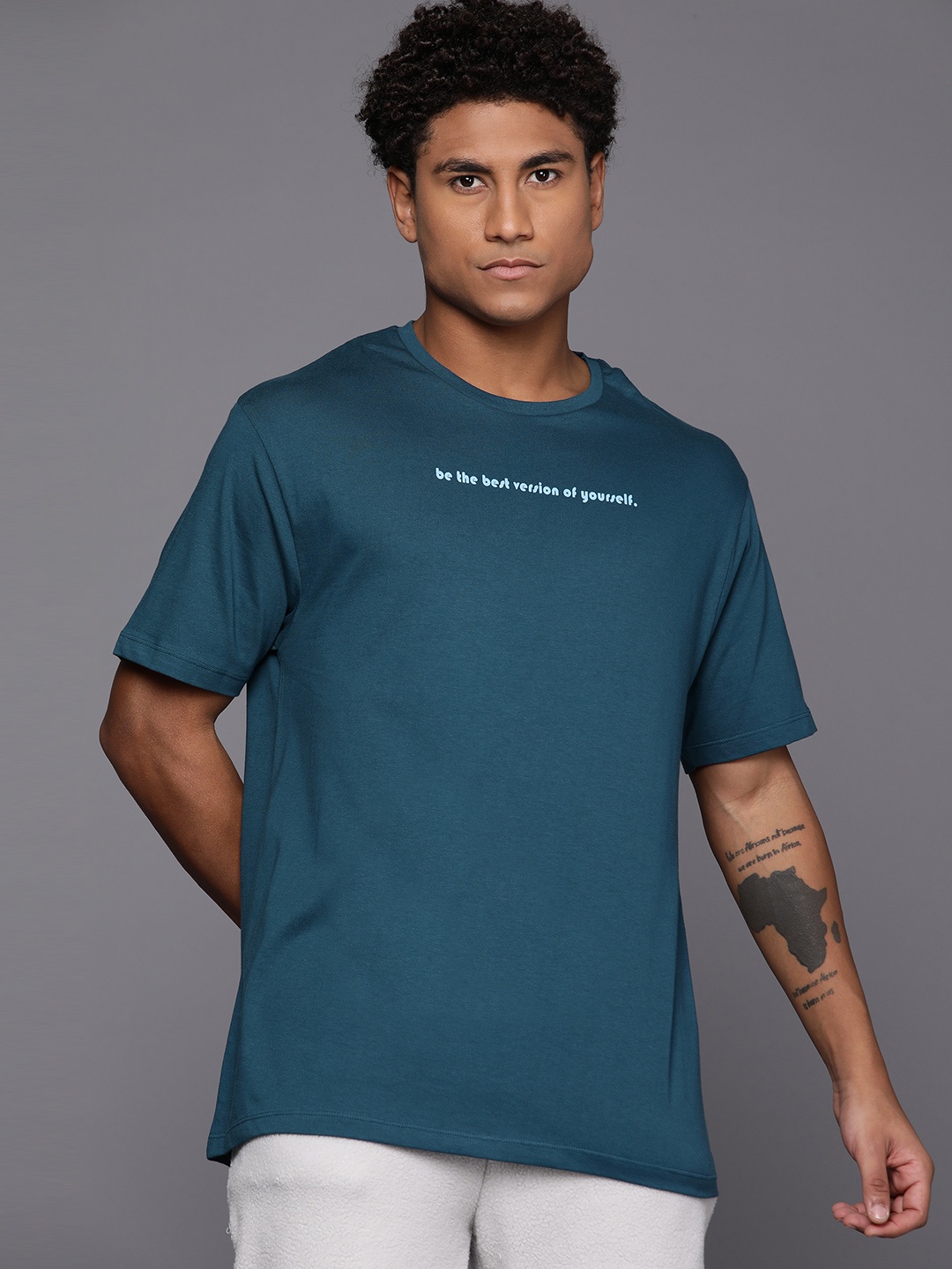 

HRX by Hrithik Roshan Men Typography Printed Pure Cotton T-shirt, Teal