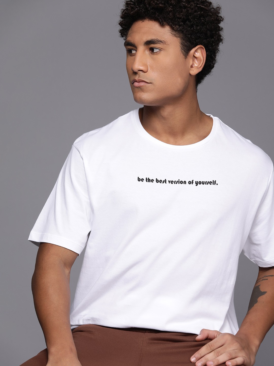 

HRX by Hrithik Roshan Men Typography Printed Pure Cotton T-shirt, White