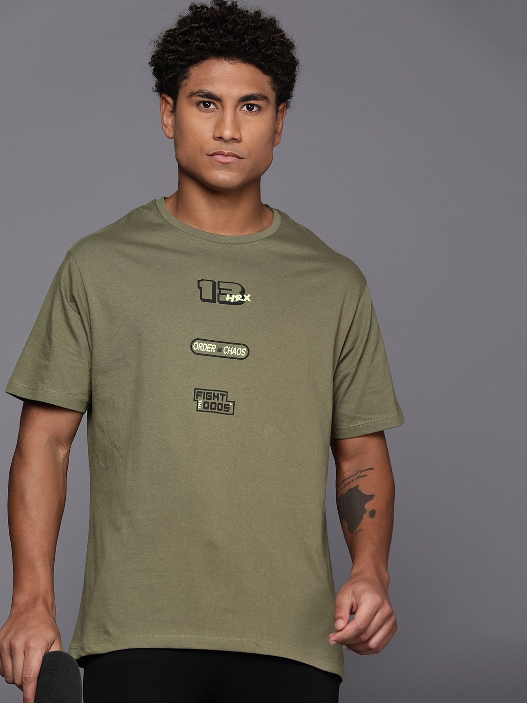 

HRX by Hrithik Roshan Men Typography Printed Pure Cotton T-shirt, Olive