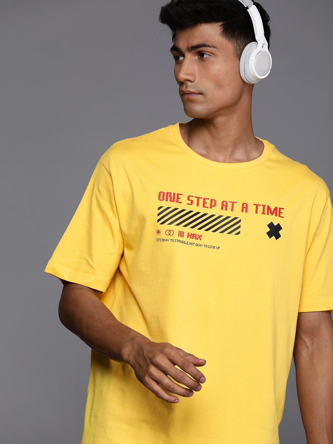 

HRX by Hrithik Roshan Men Typography Printed Relaxed Fit Pure Cotton T-shirt, Yellow