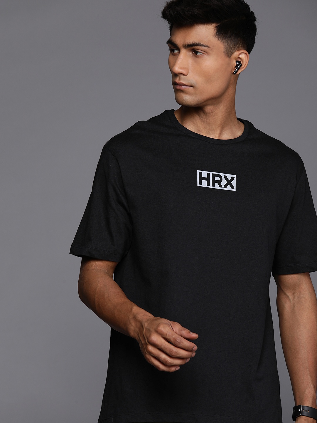 

HRX by Hrithik Roshan Men Brand Logo Printed Relaxed Fit Pure Cotton T-shirt, Black