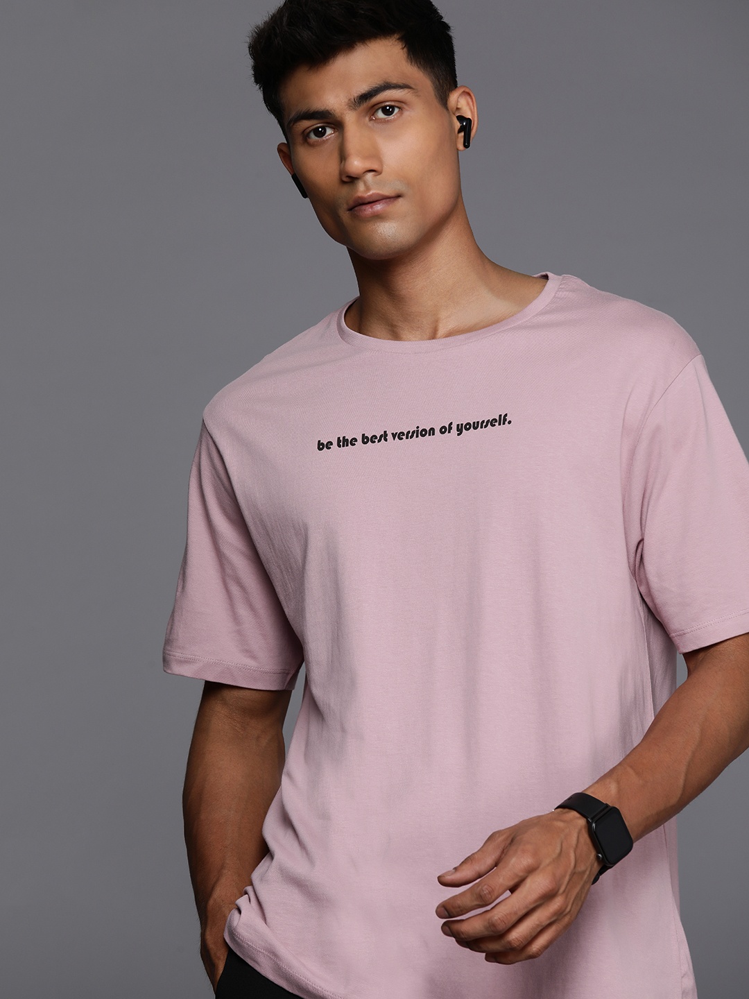 

HRX by Hrithik Roshan Men Typography Printed Relaxed Fit Pure Cotton T-shirt, Pink