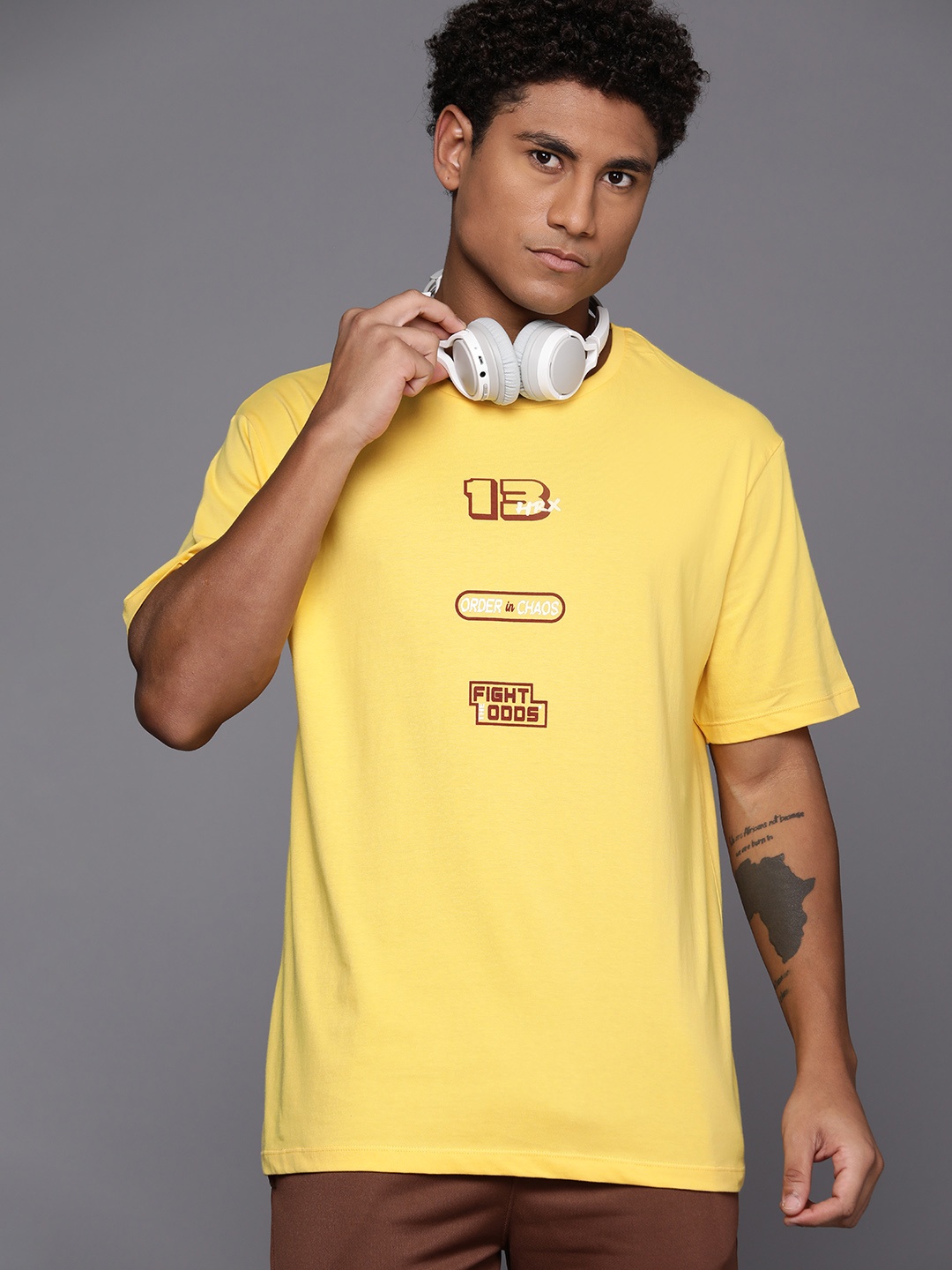 

HRX by Hrithik Roshan Men Typography Printed Pure Cotton T-shirt, Yellow