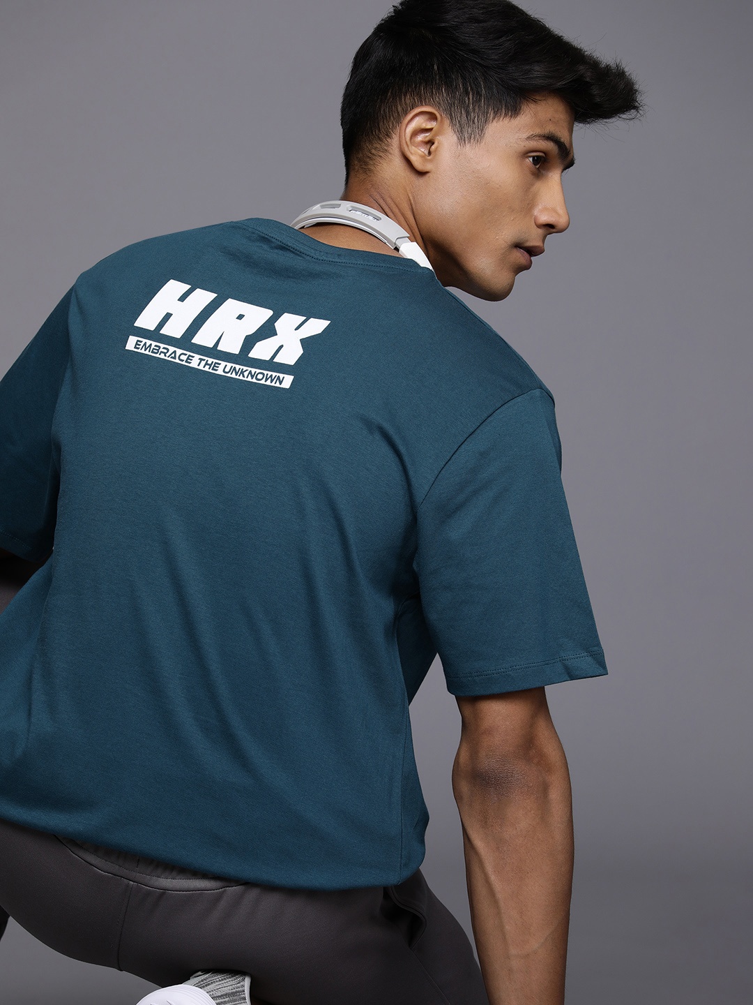 

HRX by Hrithik Roshan Men Typography Printed Relaxed Fit Pure Cotton T-shirt, Teal