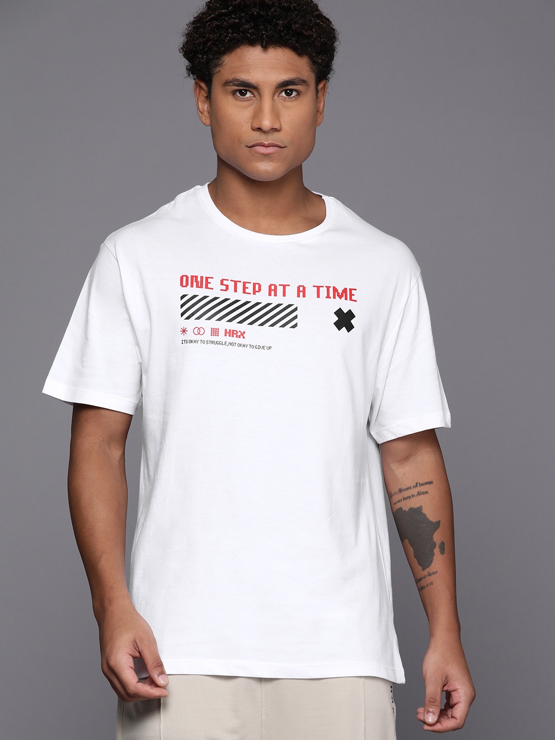 

HRX by Hrithik Roshan Men Typography Printed Pure Cotton T-shirt, White