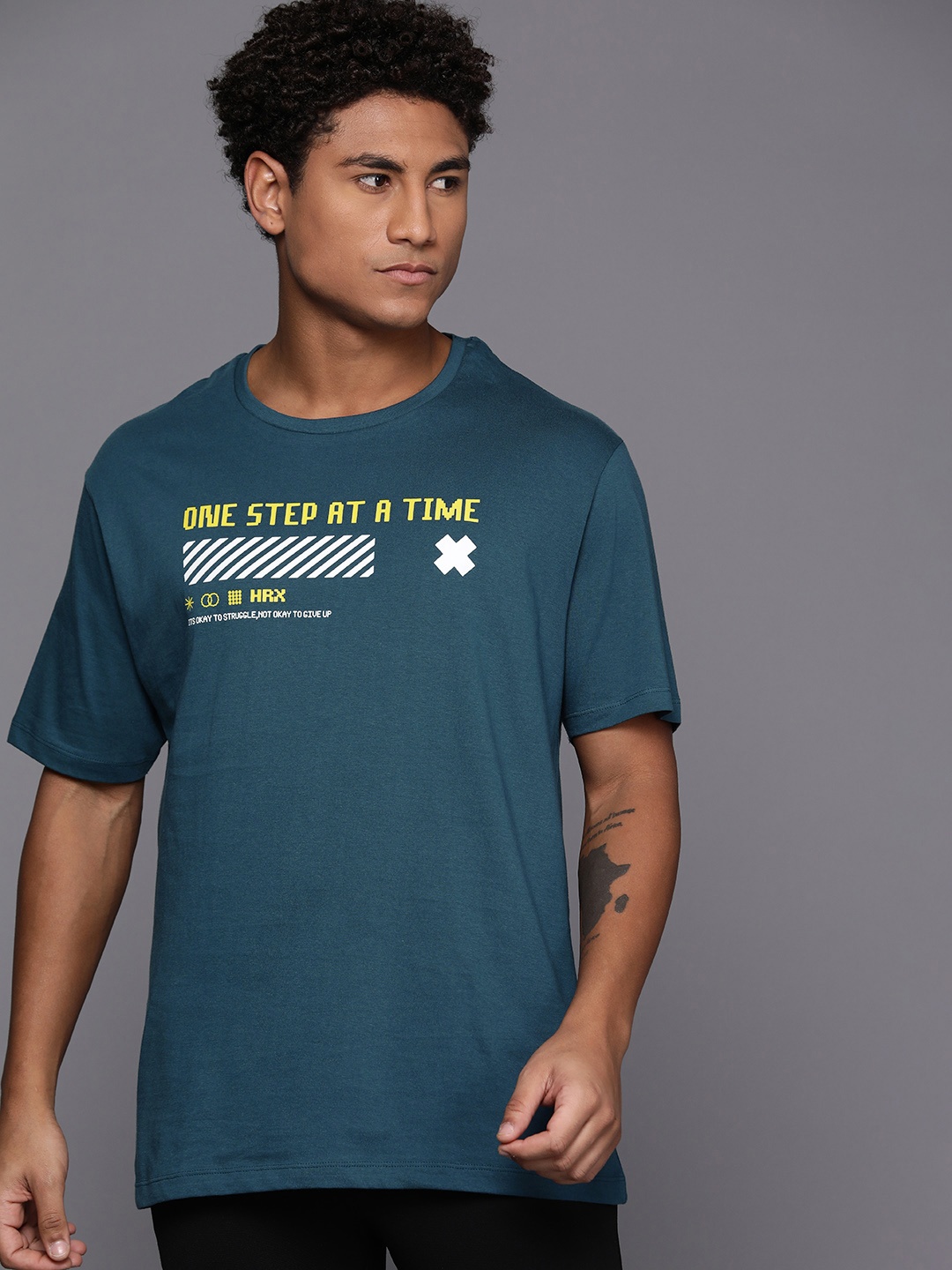 

HRX by Hrithik Roshan Men Typography Printed Pure Cotton T-shirt, Teal