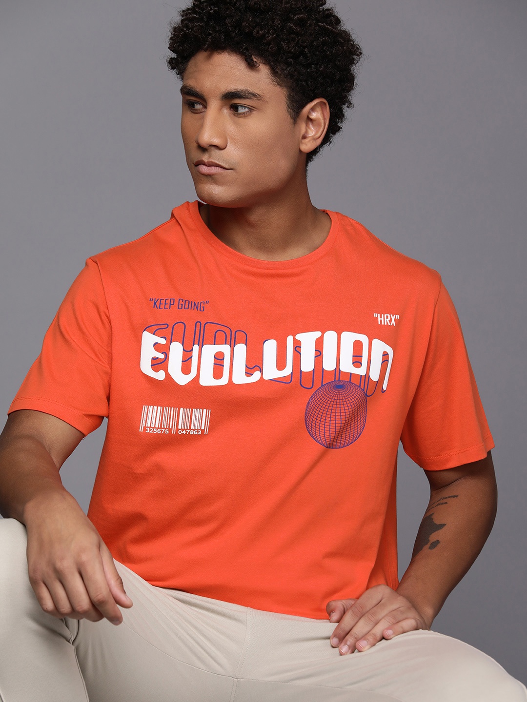 

HRX by Hrithik Roshan Men Typography Printed Pure Cotton T-shirt, Orange