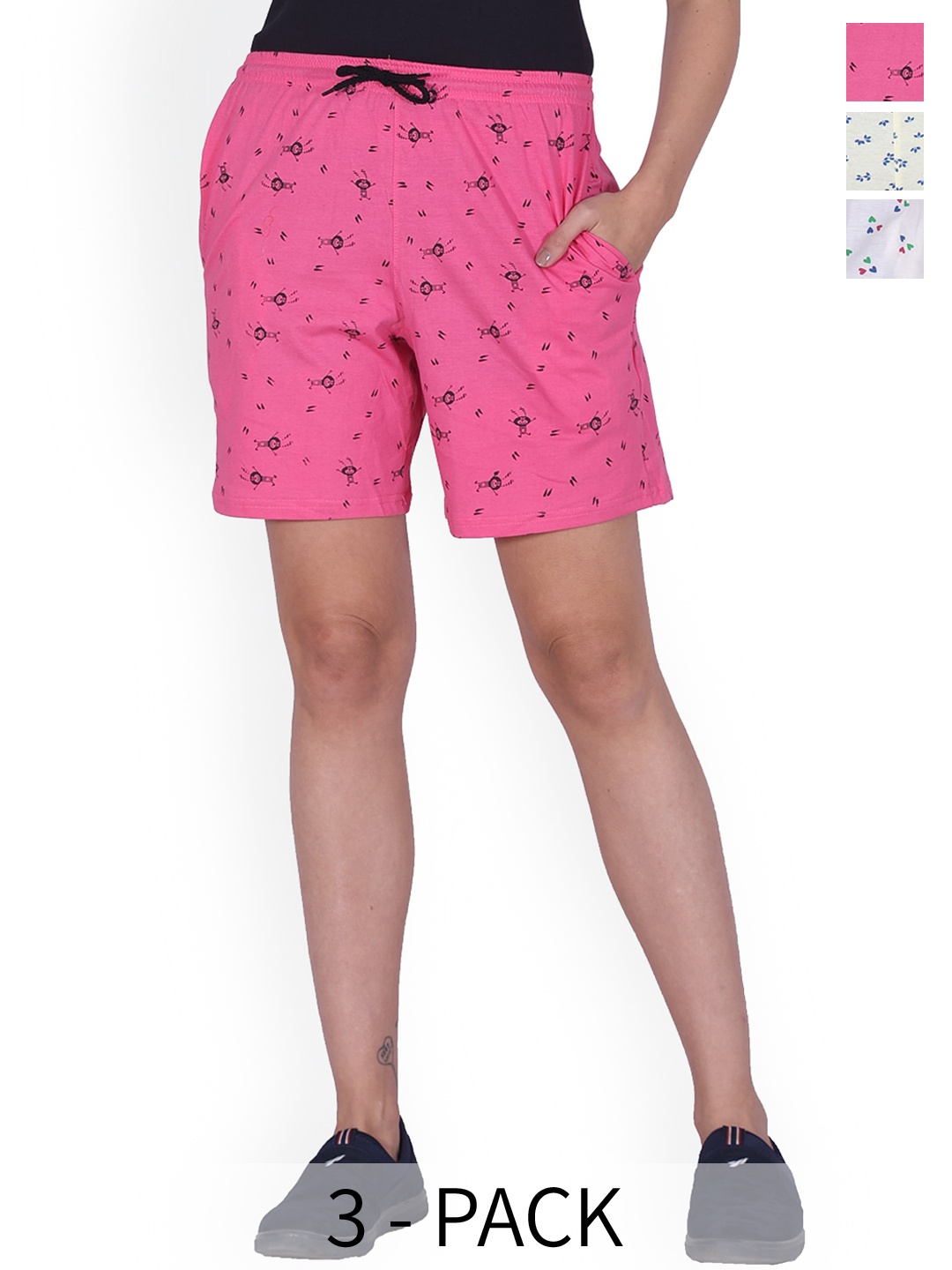 

BAESD Women Pack Of 3 Printed High-Rise Lounge Shorts, Pink