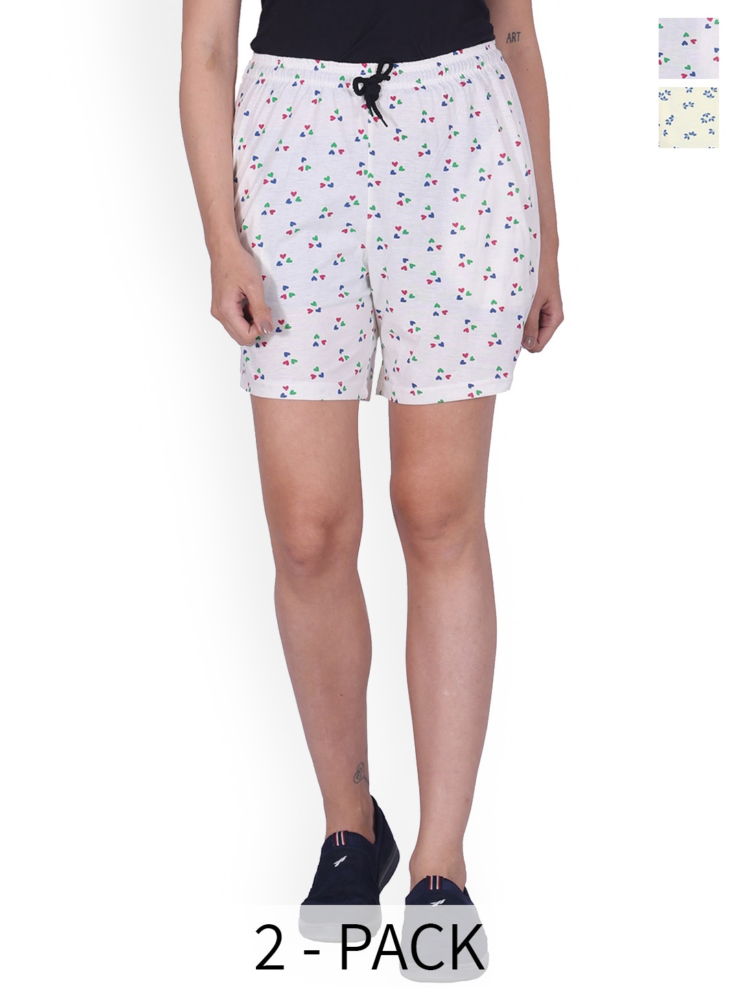 

BAESD Women Pack Of 2 Printed High-Rise Shorts, White
