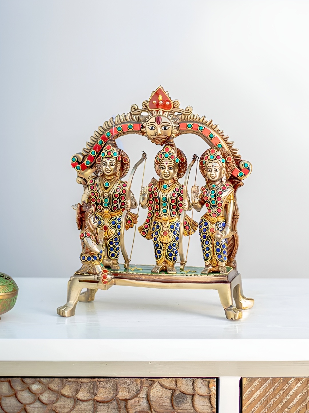 

THEDECORKART Gold Toned & Red Religious Brass Idol Showpiece