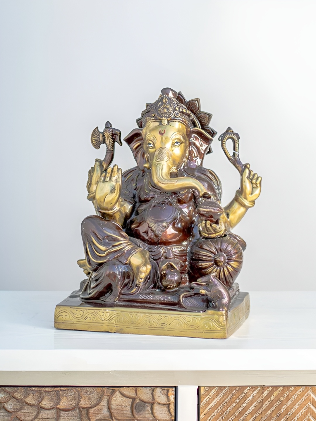 

THEDECORKART Gold Toned & Brown Religious Brass Idol Showpiece