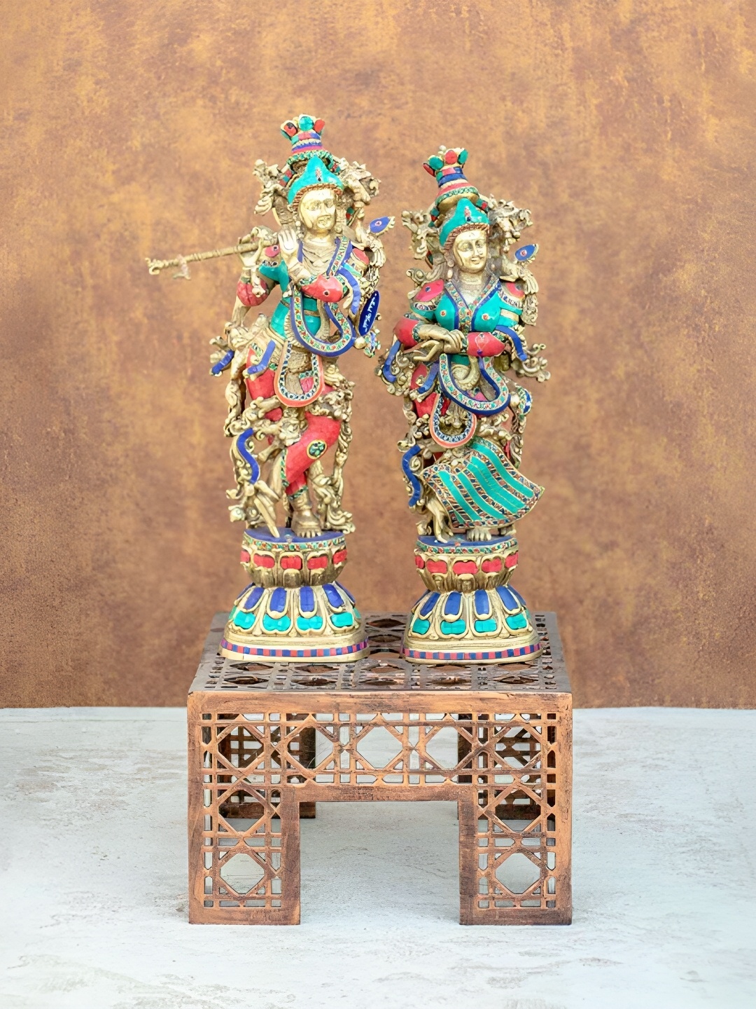 

THEDECORKART Green & Red Religious Brass Idol Showpiece