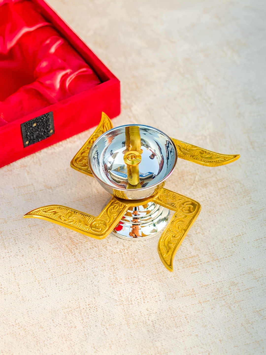 

THEDECORKART Gold-Toned Swastik Brass Diya