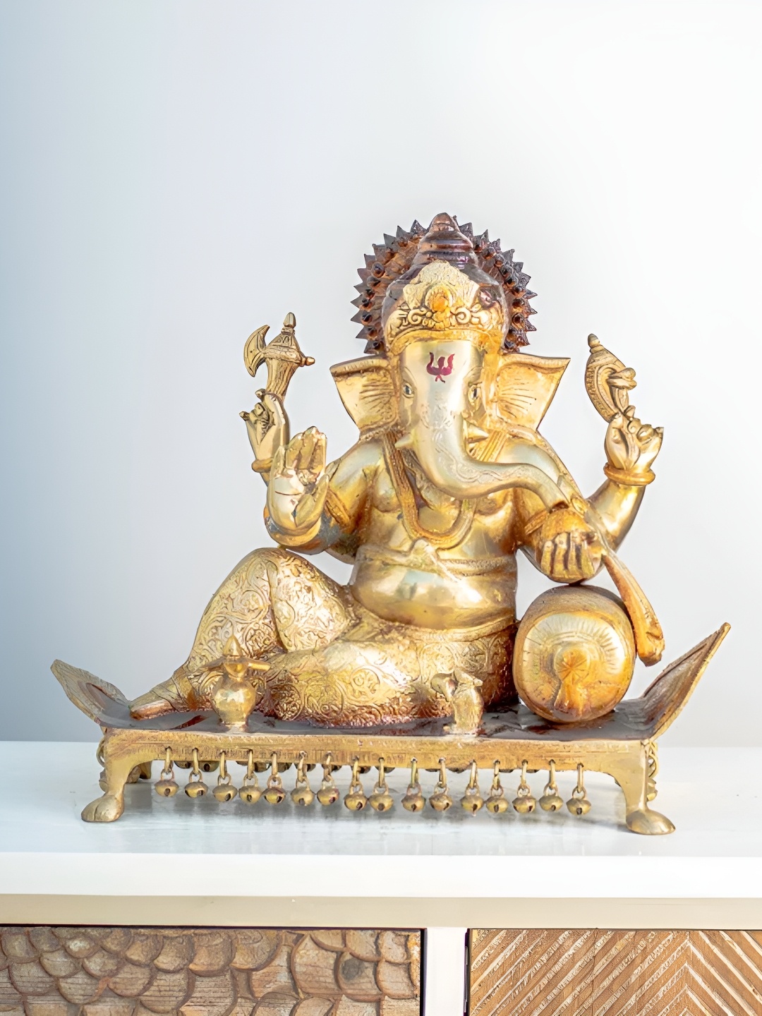 

THEDECORKART Gold Toned & Brown Religious Brass Idol Showpiece