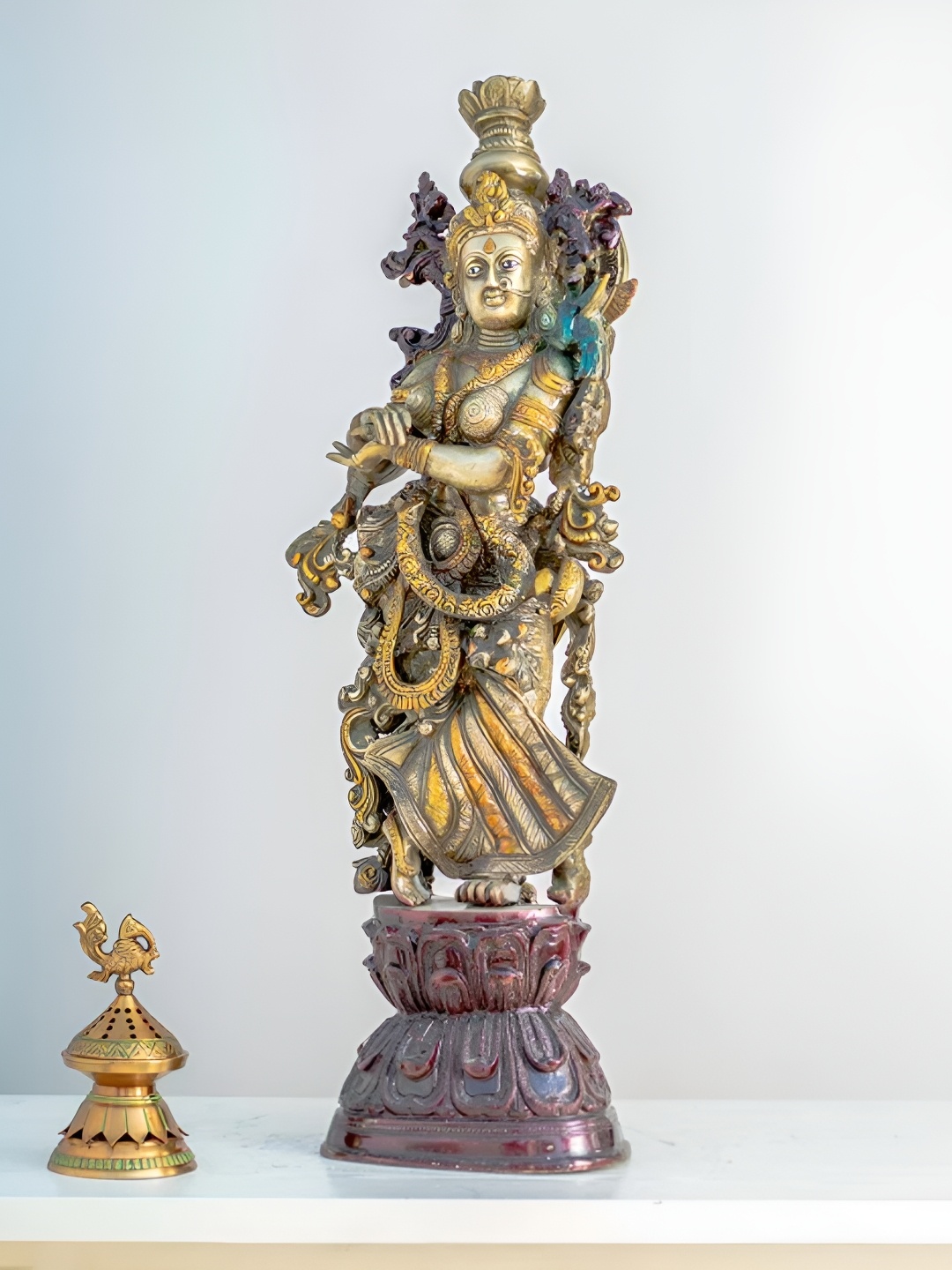 

THEDECORKART Gold Toned & Green Religious Brass Idol Showpiece