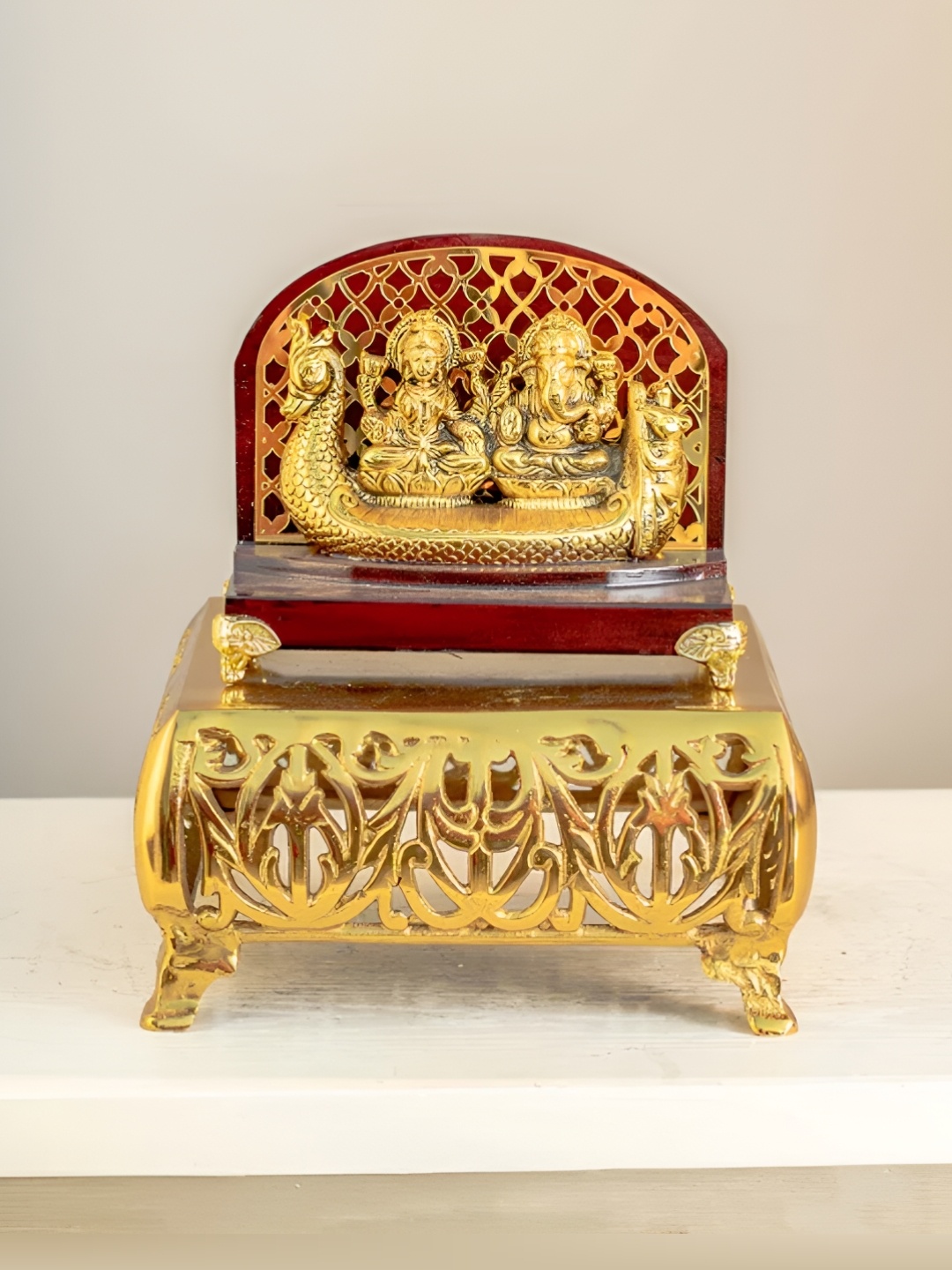 

THEDECORKART Gold Toned & Red Religious Brass Idol Showpiece