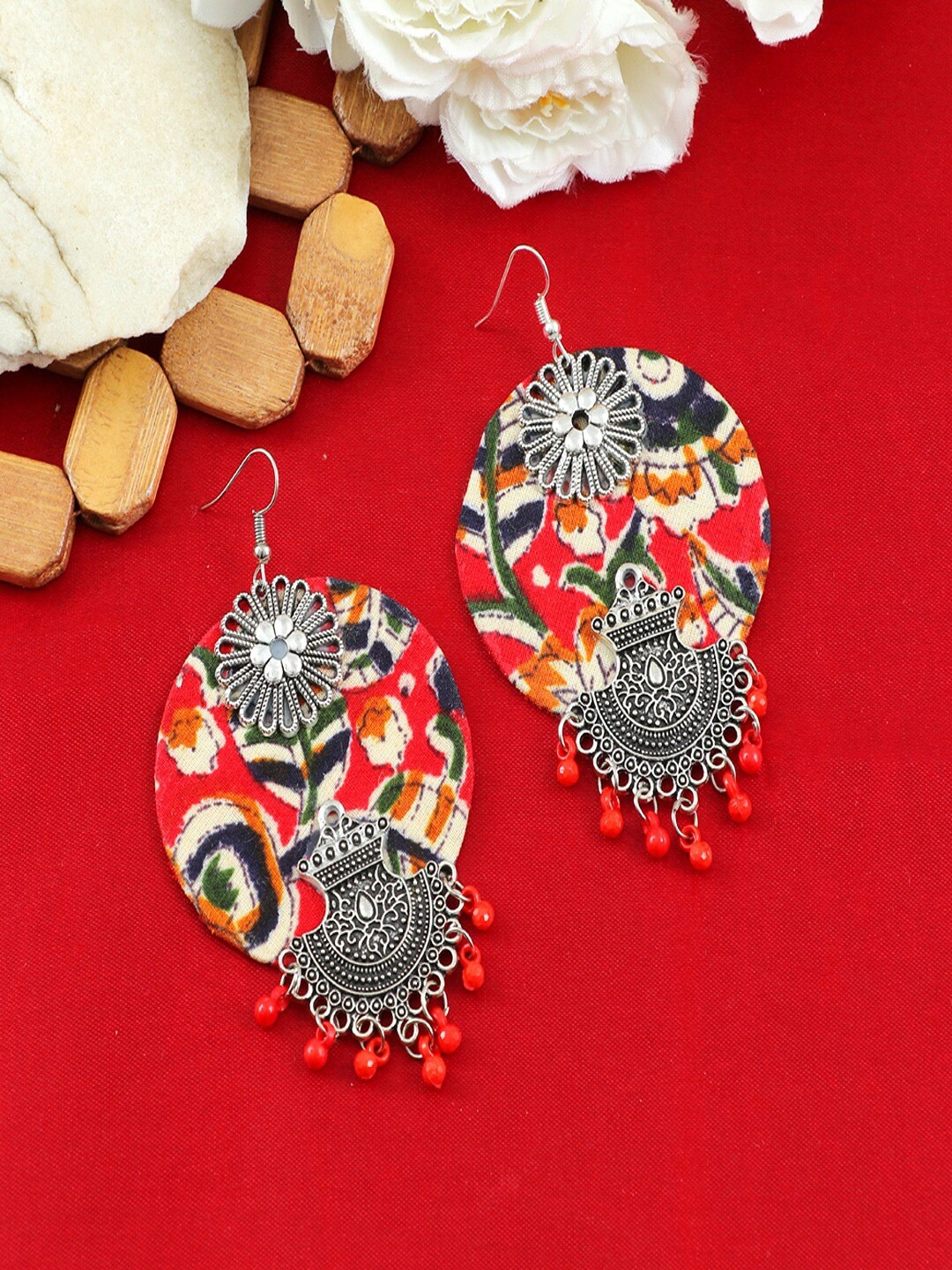 

UNIVERSITY TRENDZ Silver-Plated Classic Terracotta Beaded Drop Earrings