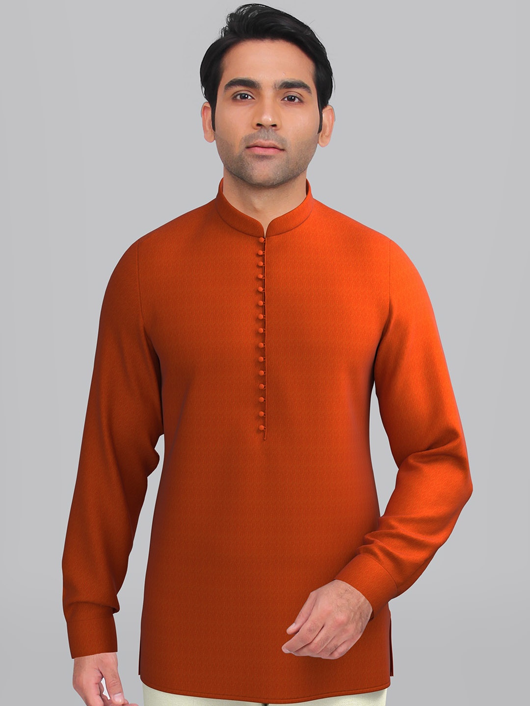 

TheEthnic.Co Mandarin Collar Cotton Kurta, Rust