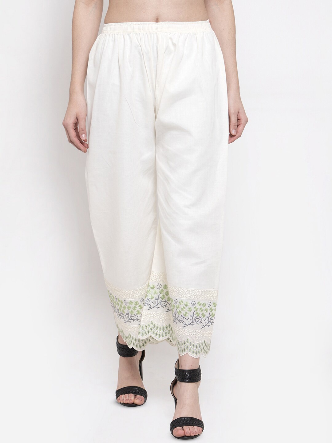 

Miaz Lifestyle Women Floral Hem Design Palazzo, Off white
