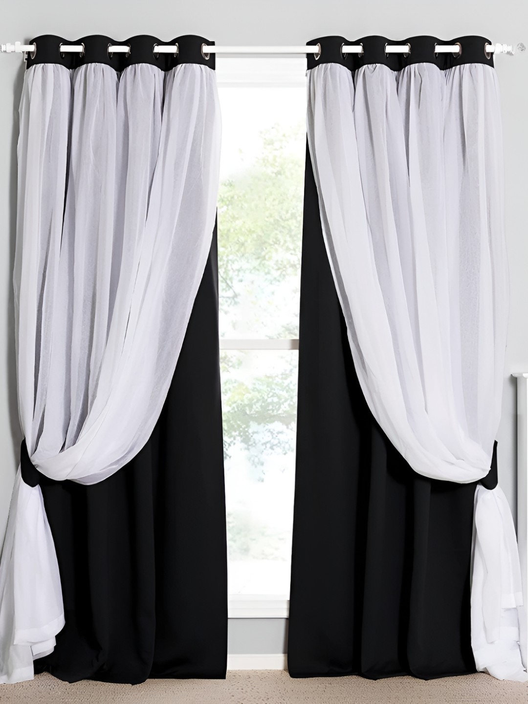 

BFAM Black & White Black Out Window Curtain