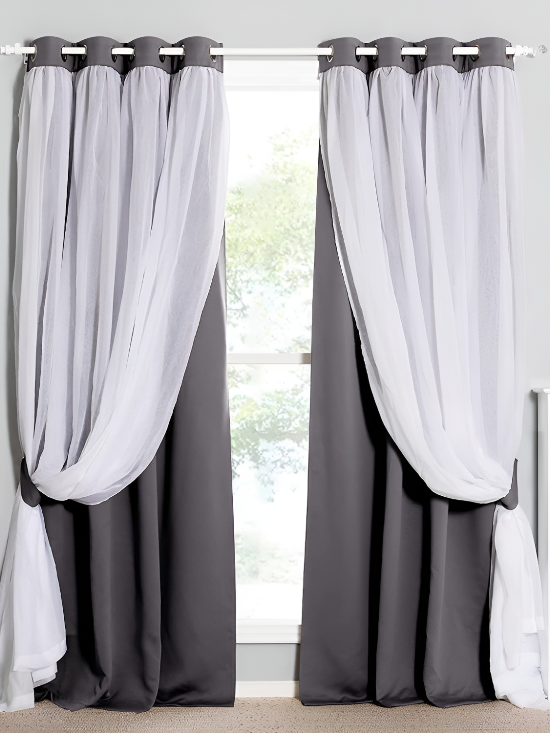 

BFAM Grey & White Black Out Long Door Curtain