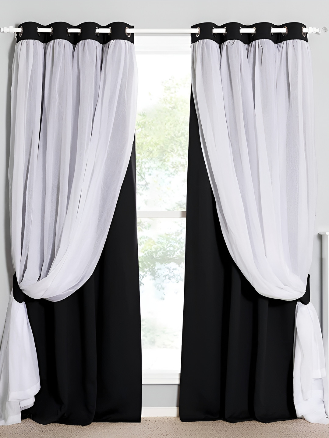 

BFAM Black & White Black Out Long Door Curtain