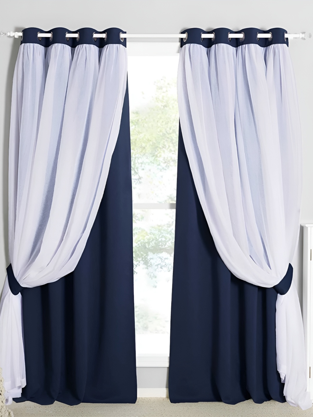 

BFAM Navy Blue & White Black Out Long Door Curtain